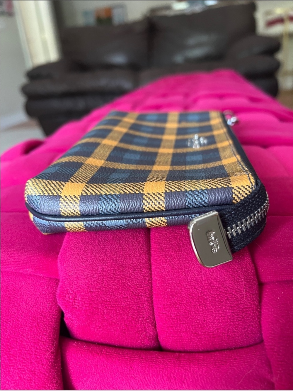 Coach Plaid Large Zip Wristlet Clutch - Picture 6 of 14